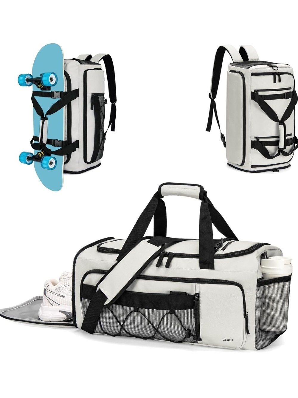 White Multi-Compartment  Duffel Backpack